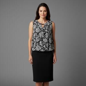 NWT Perceptions Black White Floral Sleeveless Dress Womens Plus Size 22W Classic